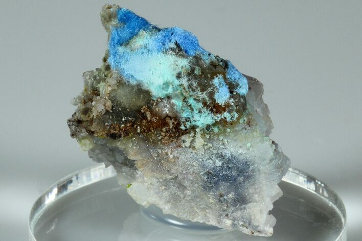 Vibrant Blue, Cyanotrichite on Cubic Fluorite - China #186005